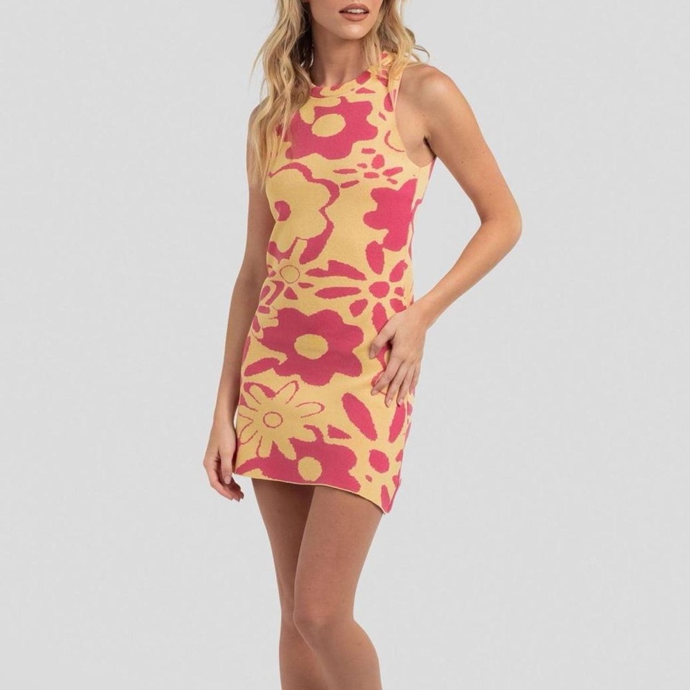 8 Birdies Pink and Yellow Knit Mini Dress